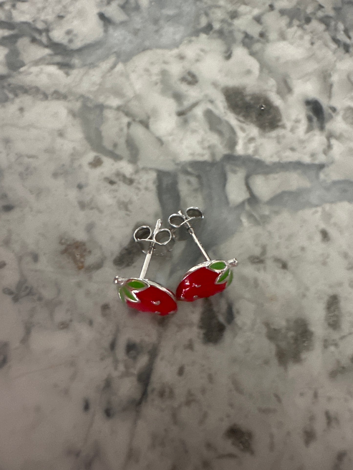 Strawberries Silver Stud Earrings
