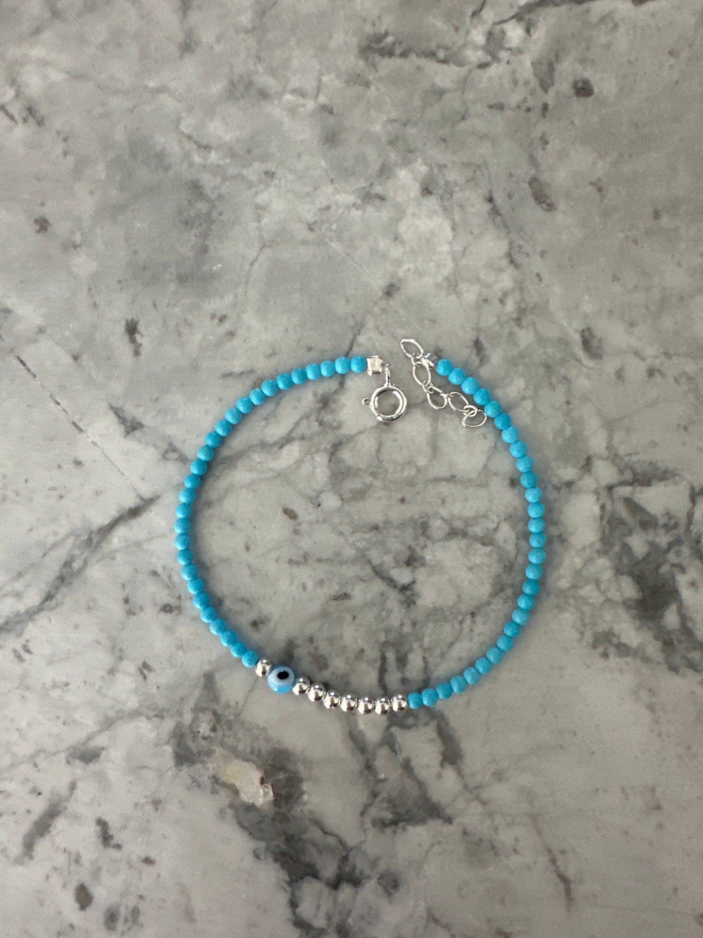 Blue Single Evil Eye Bracelet Silver