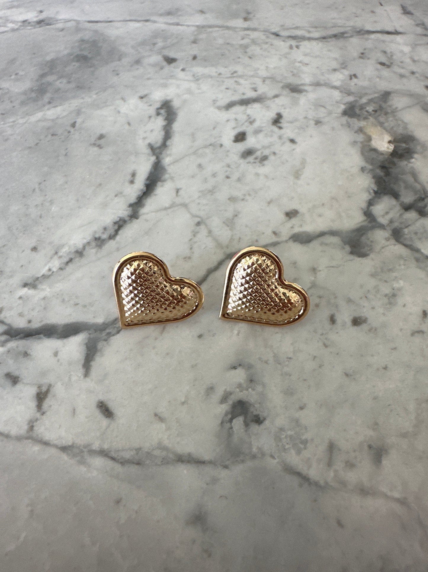 Stamped Heart Gold Stud Earrings
