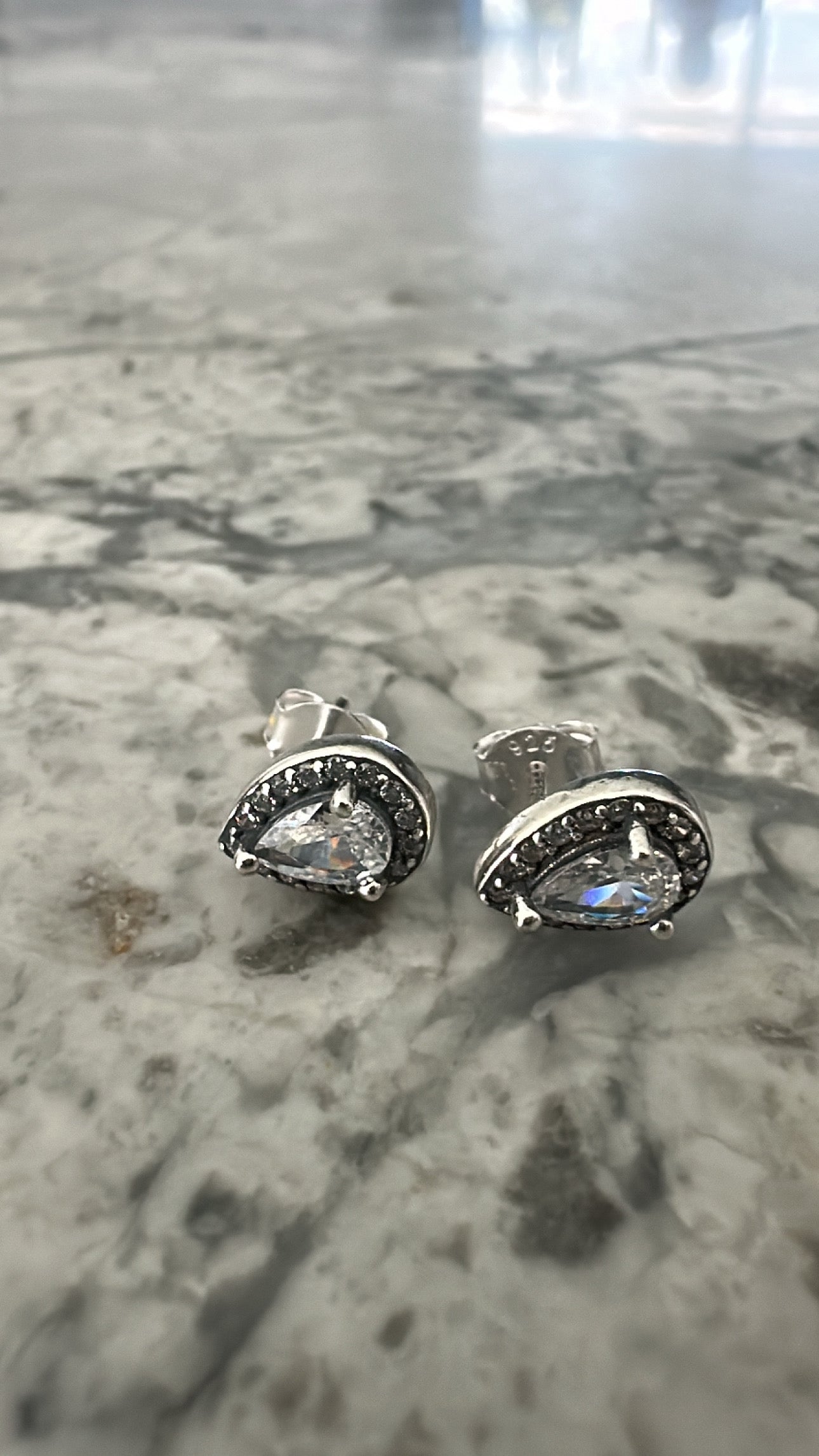 Vintage Pear Stud Earrings Silver