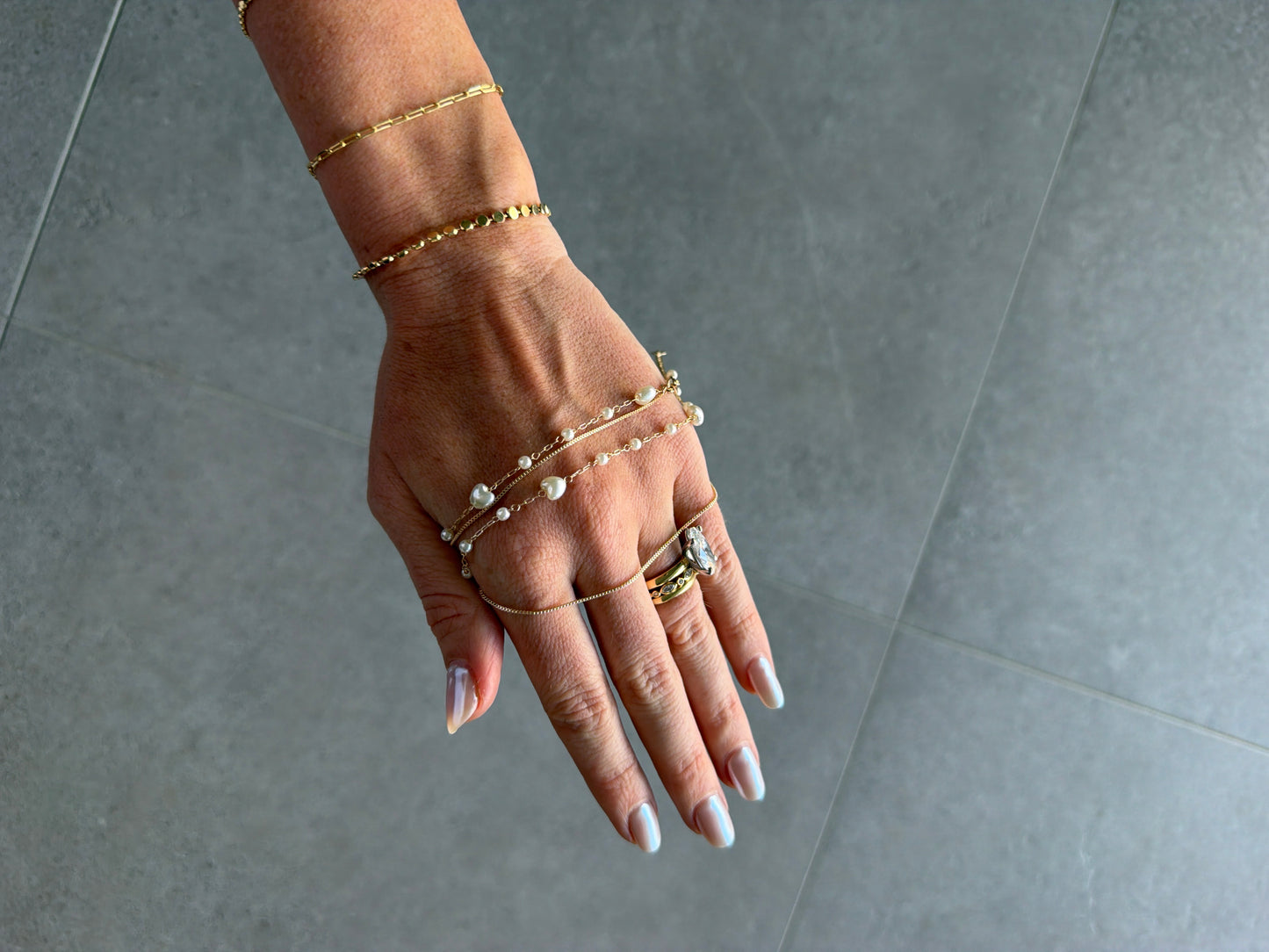 Bridal double stacked chain pearl necklace set