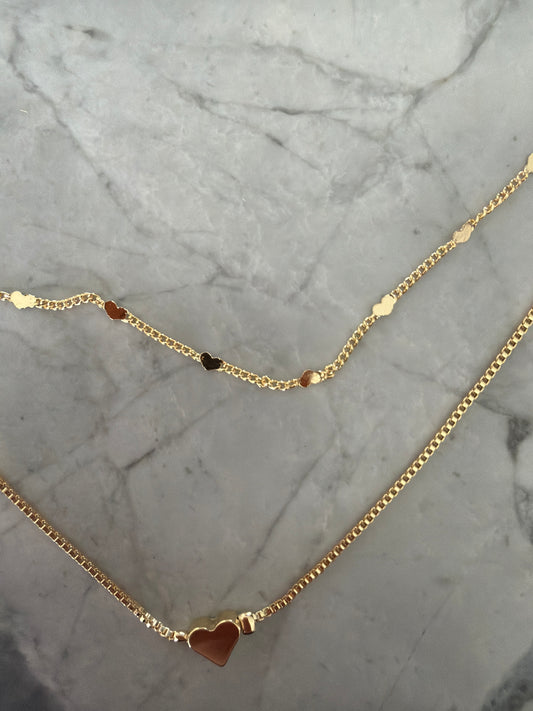 Double Chain Tiny Heart Stacked Gold Necklace (pre-order - due Feb 15th)