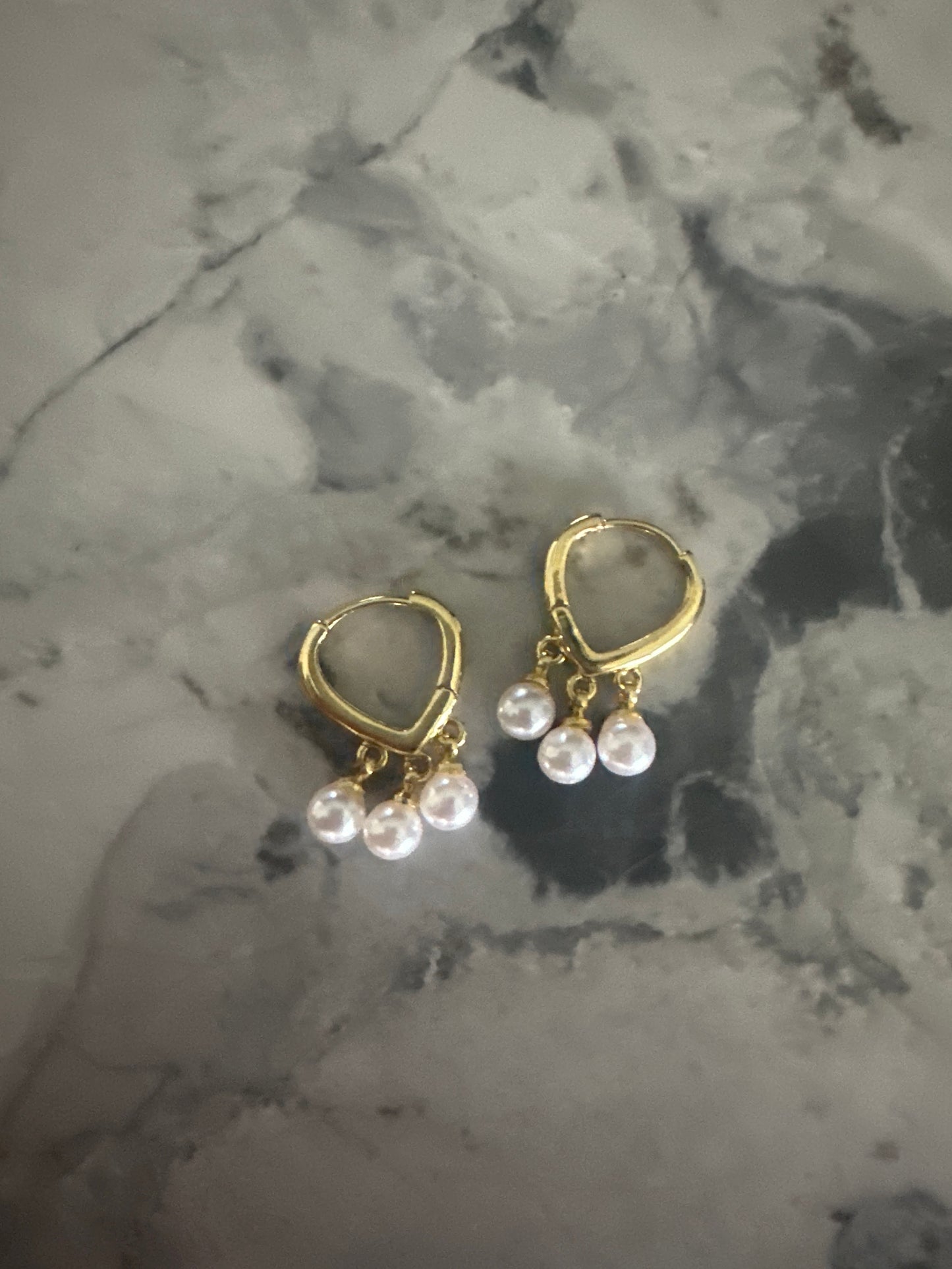 Triple Pearl Drop Gold Earrings