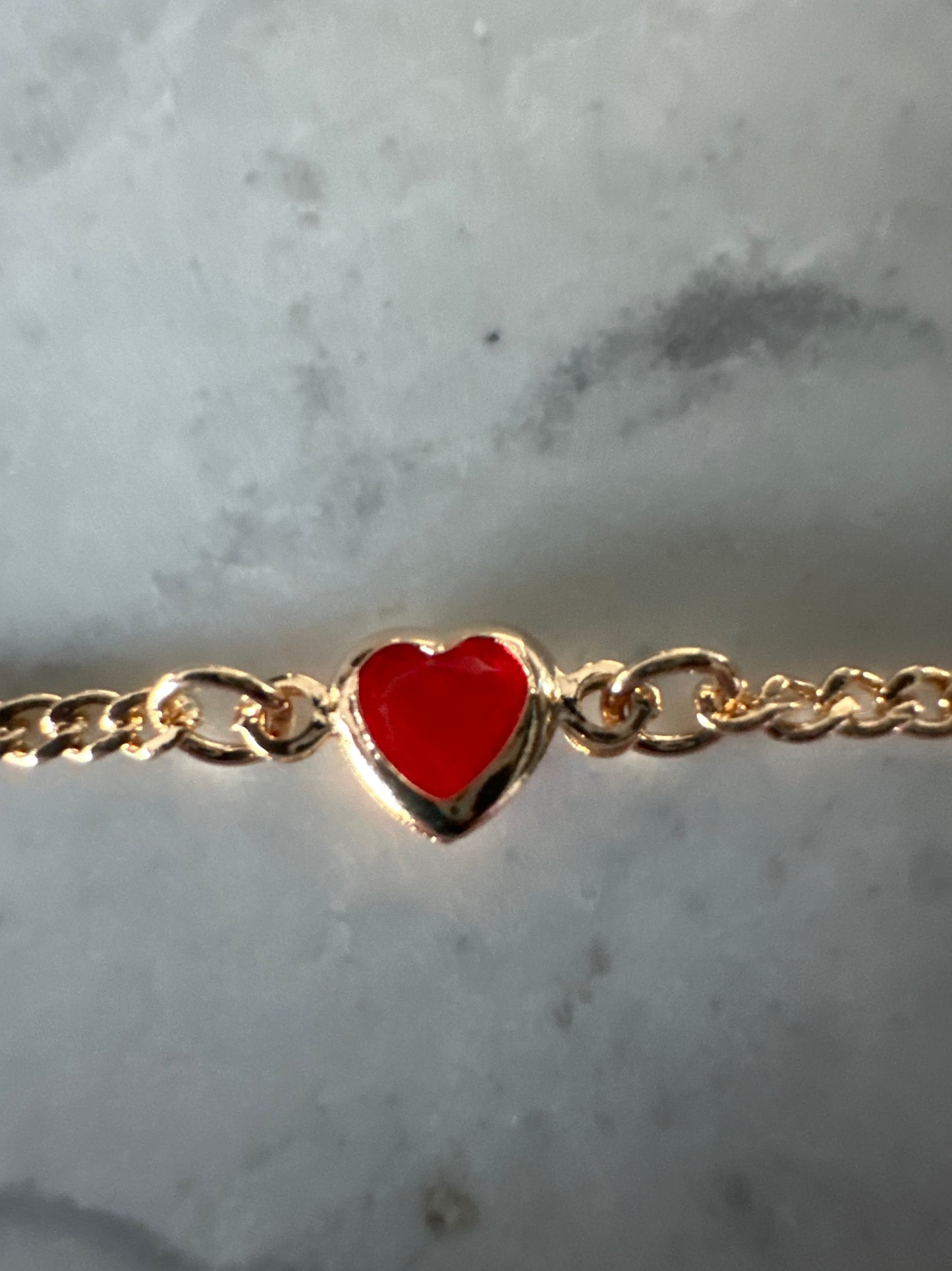 Kids Teddy & Red Gem Heart Bracelet Gold