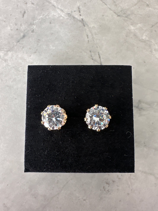 Giant Zircon Round Stud Earrings Gold (10mm)