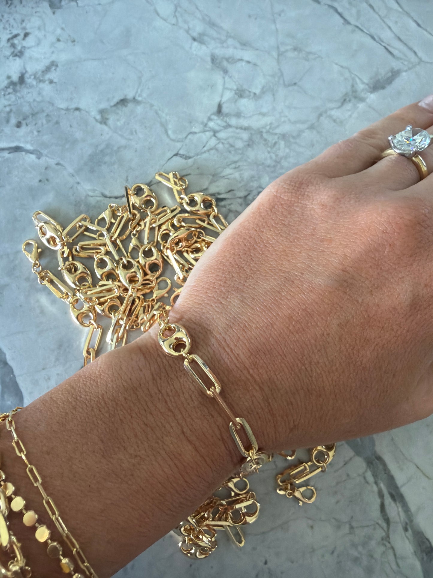 Puff Button & Paperclip 18k Gold Filled Bracelet Sample Sale