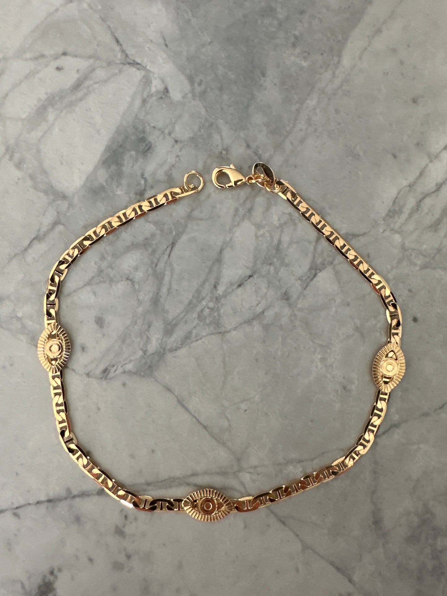 Evil Eye Mariner Link Anklet Gold
