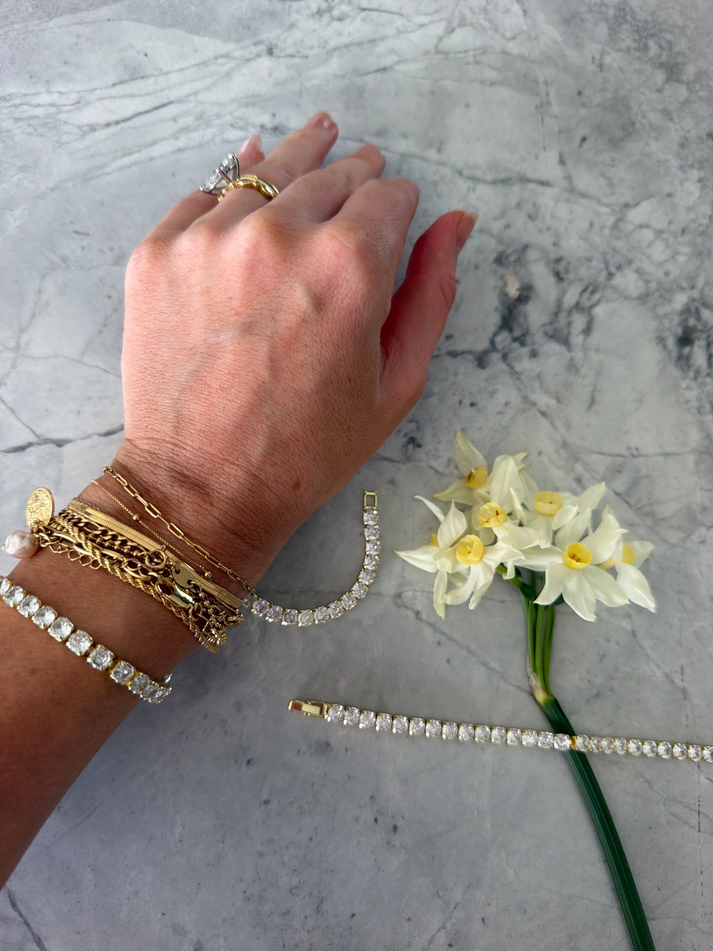 Large Spring Tennis Bracelet | 18k Gold-Coated