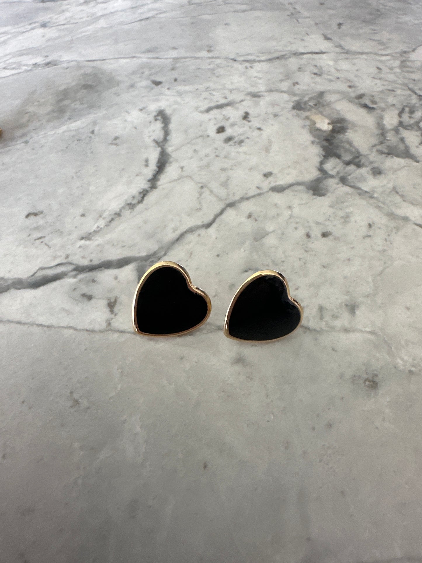 Black Heart Gold Earrings