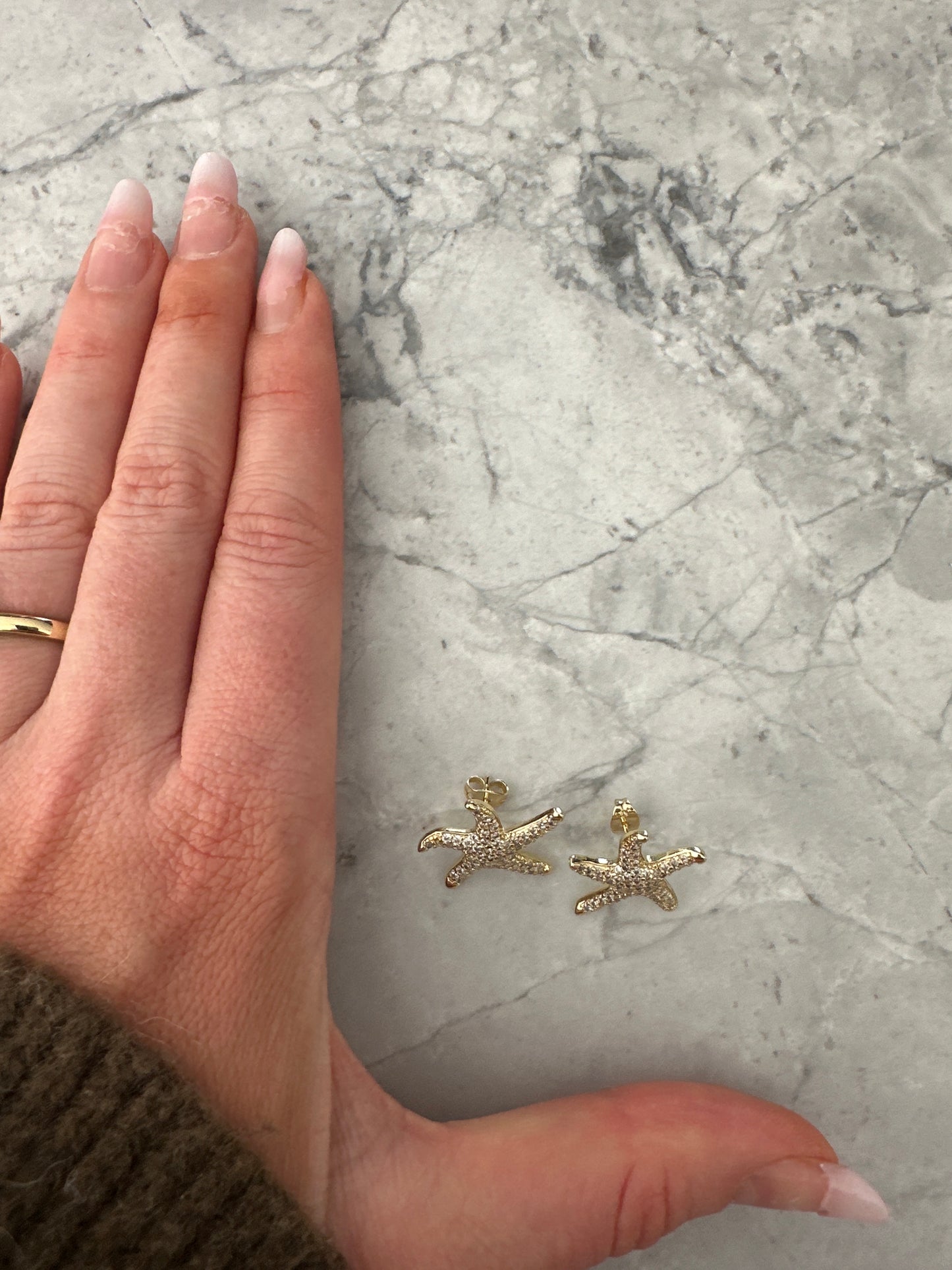 Statement Star Fish Stud Earrings Gold