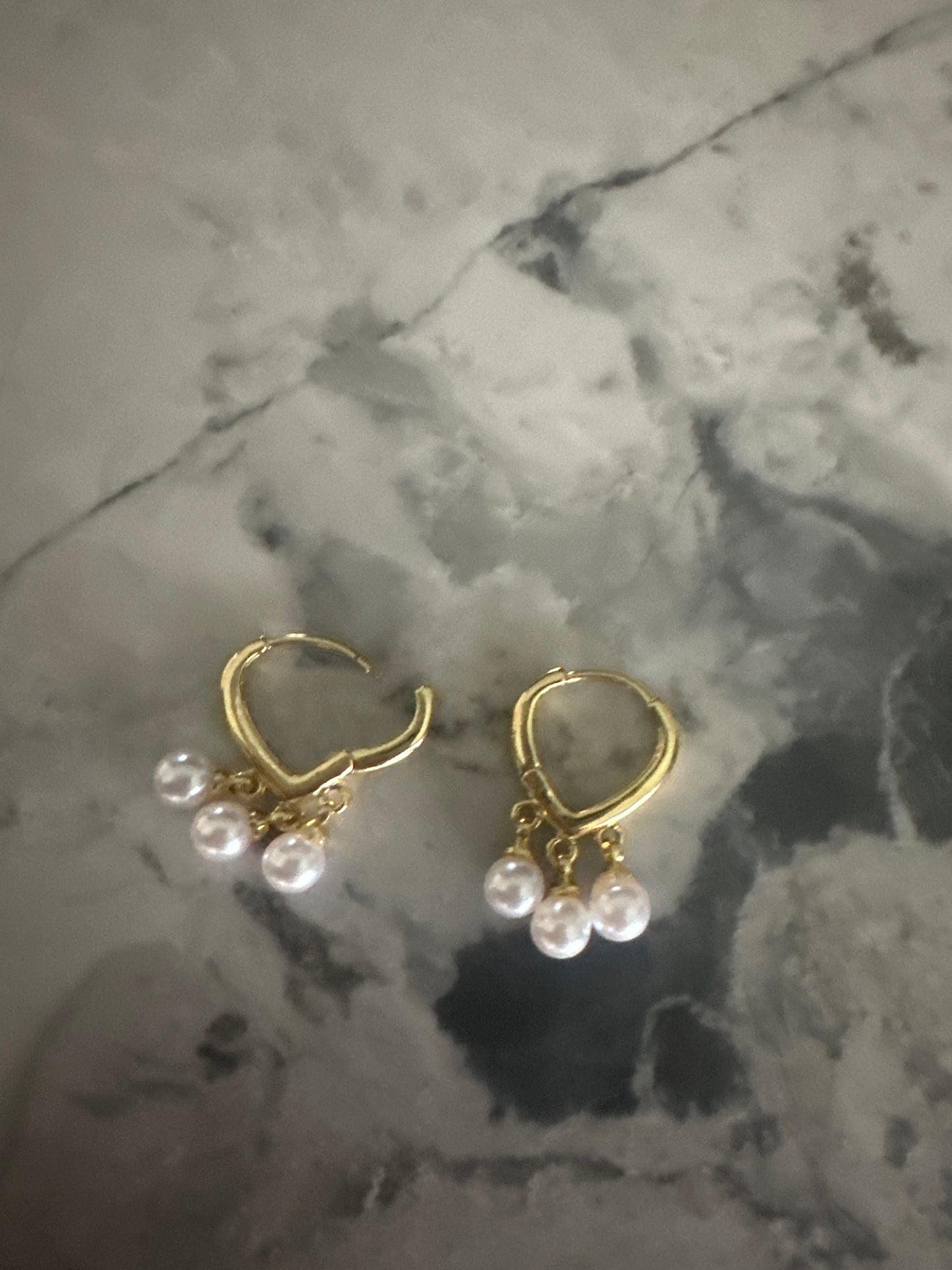 Triple Pearl Drop Gold Earrings