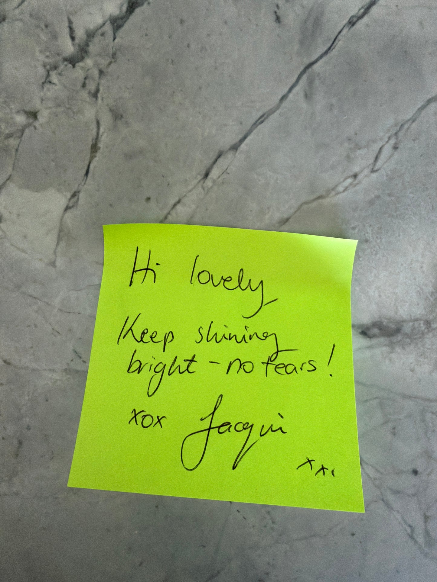 Add on Handwritten post it note & signature from Jacqui xx