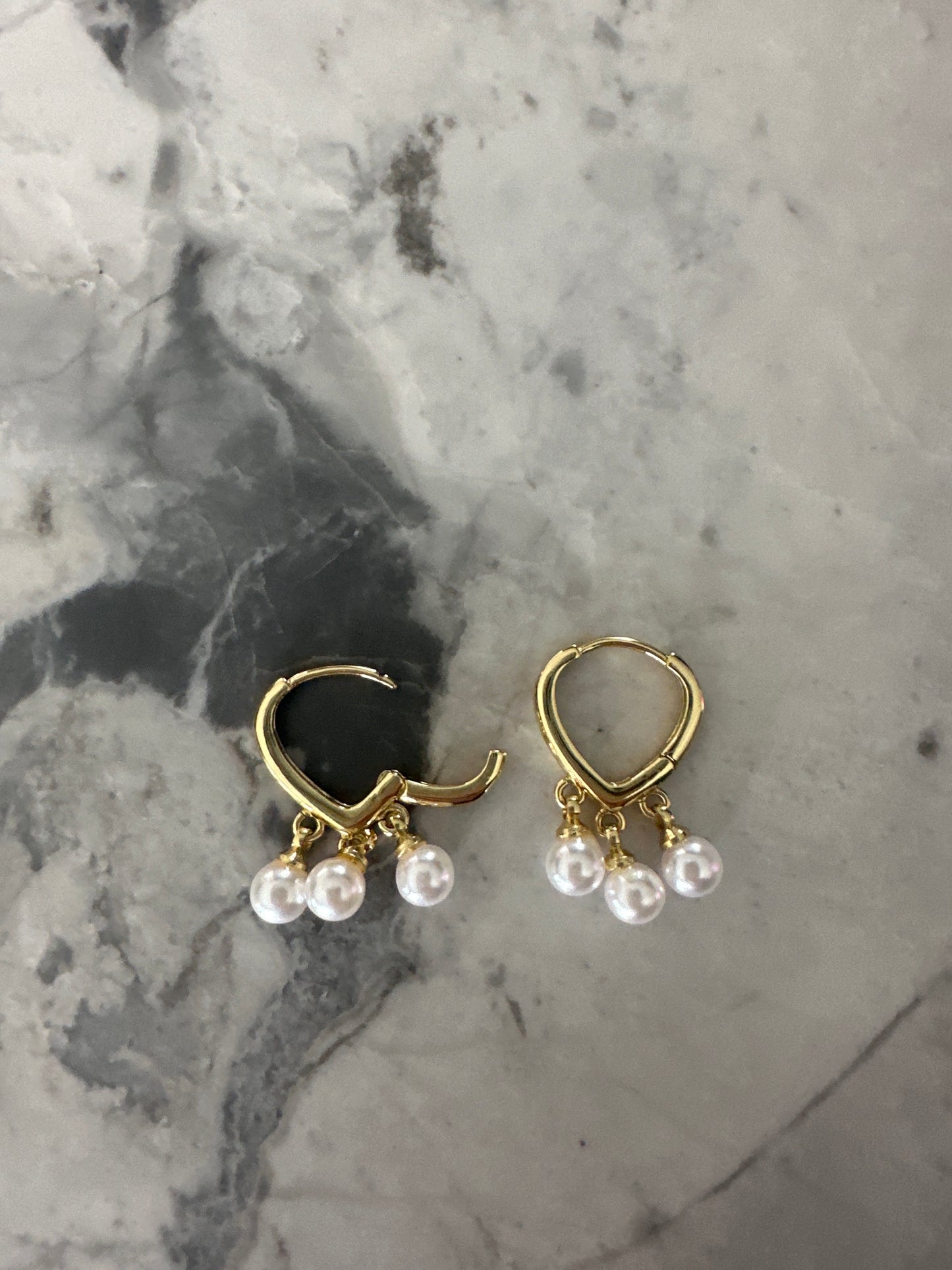 Triple Pearl Drop Gold Earrings