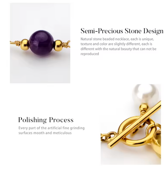 Harper Natural Pearl & Amethyst Necklace | 18k Gold-Coated