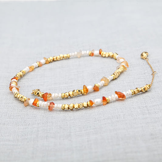 Aperol spritz Natural stone bead necklace | 24k gold plated