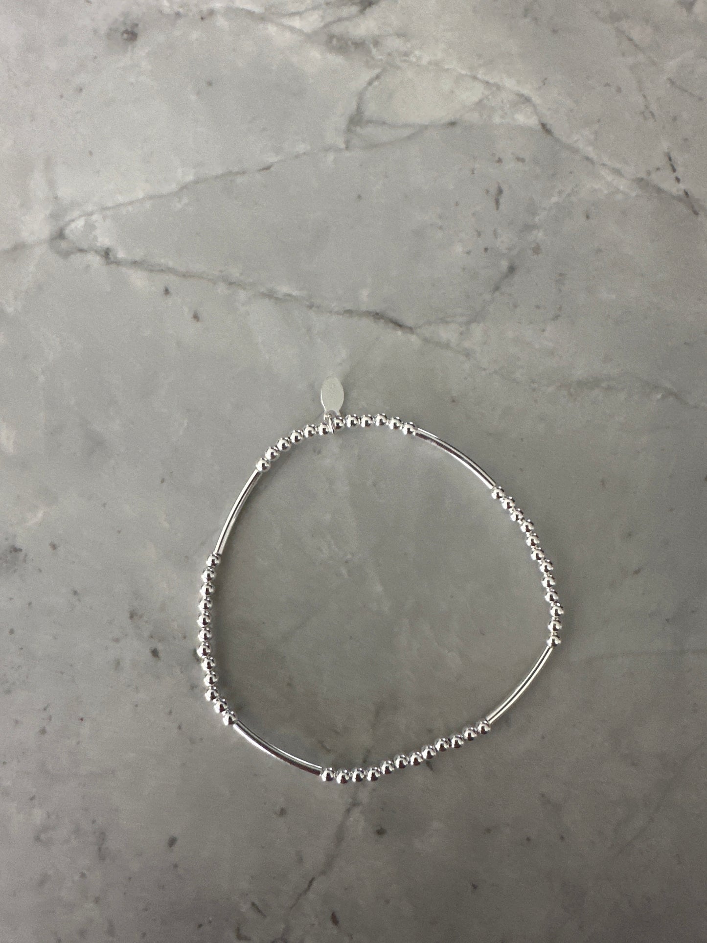 Elastic Dainty Bead Contrast Bracelet Silver