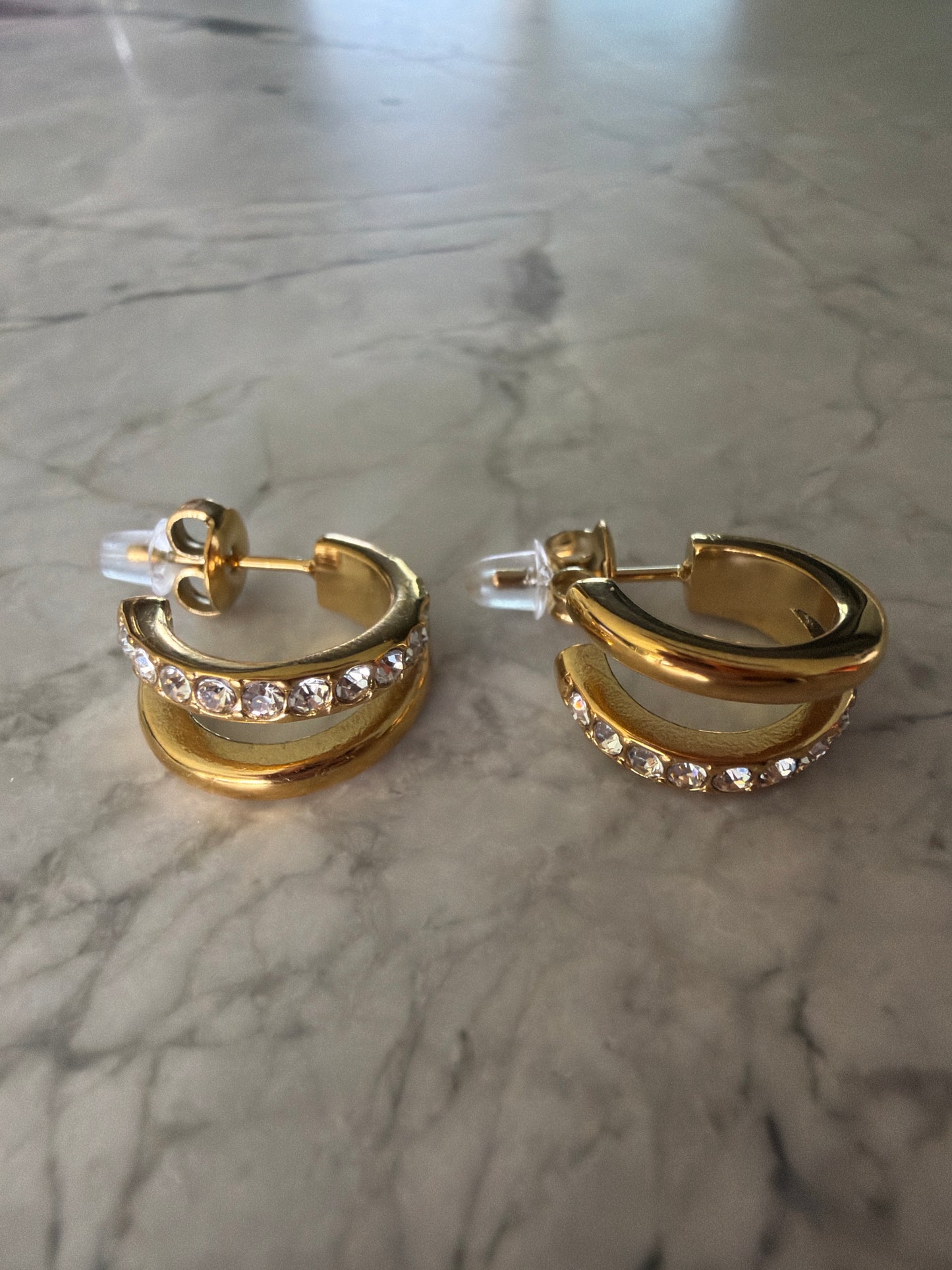 Double Hoop Gemmed Earrings Gold (sale)