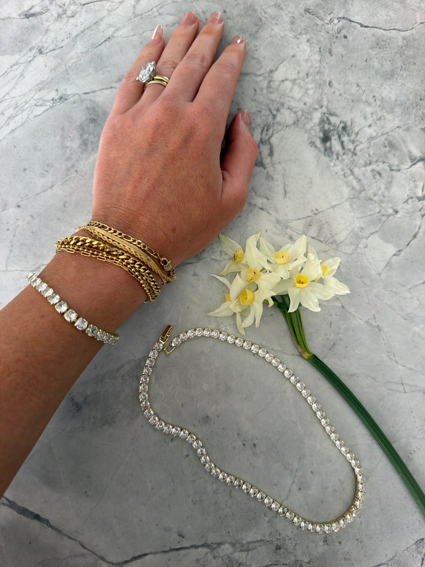 Large Spring Tennis Necklace | 18k Gold-Coated