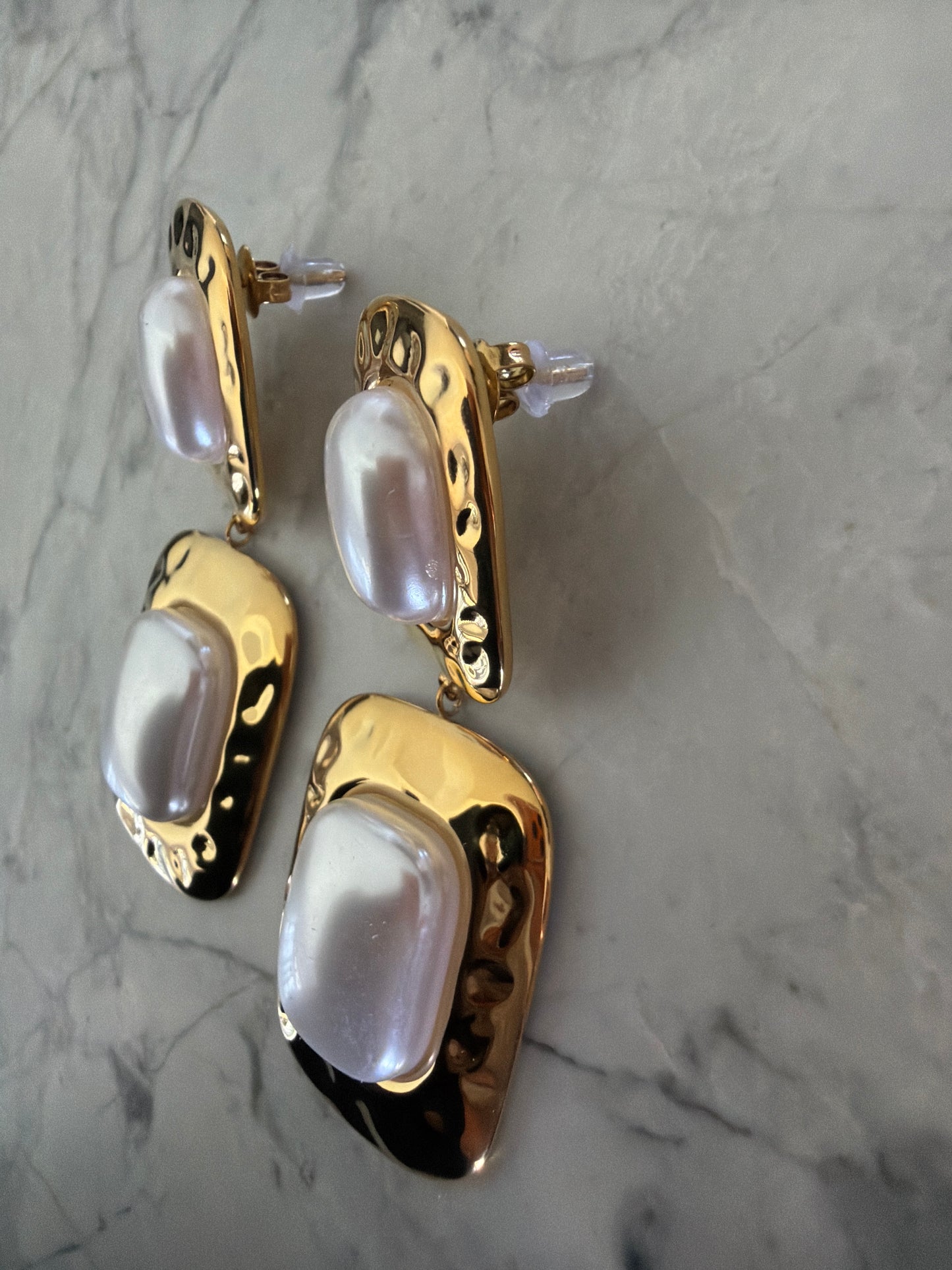 Statement Egyptian Goddess Rectangle Pearl Earrings Gold