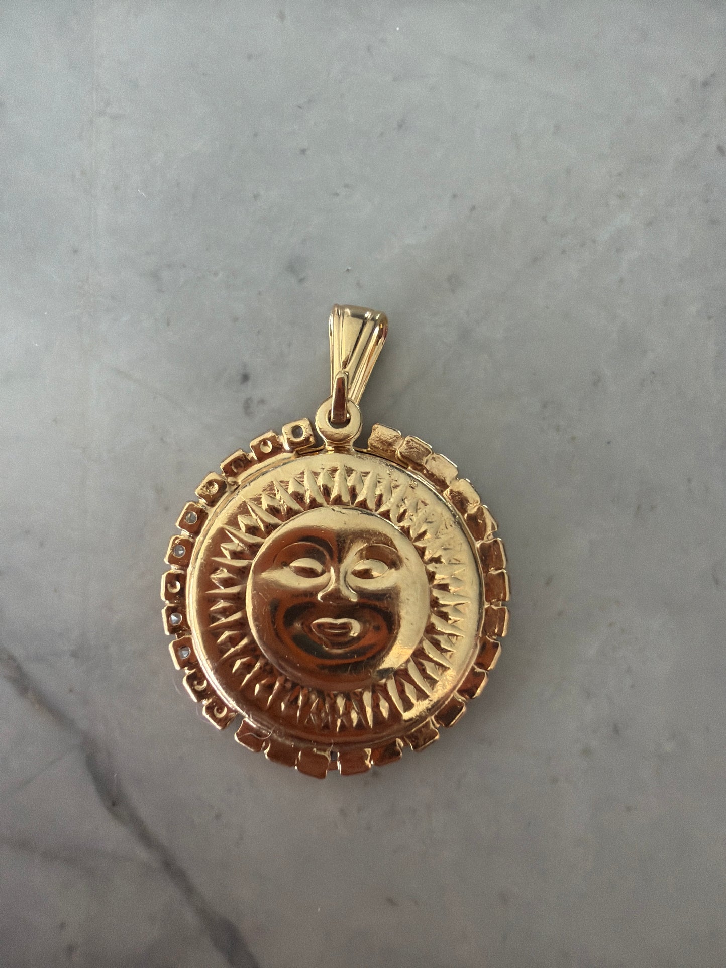 Sun moon two toned gemmed pendant