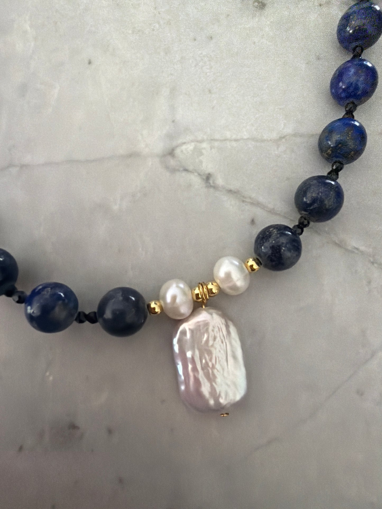 Midnight Lapis Natural Pearl Necklace | 24k Gold-Coated