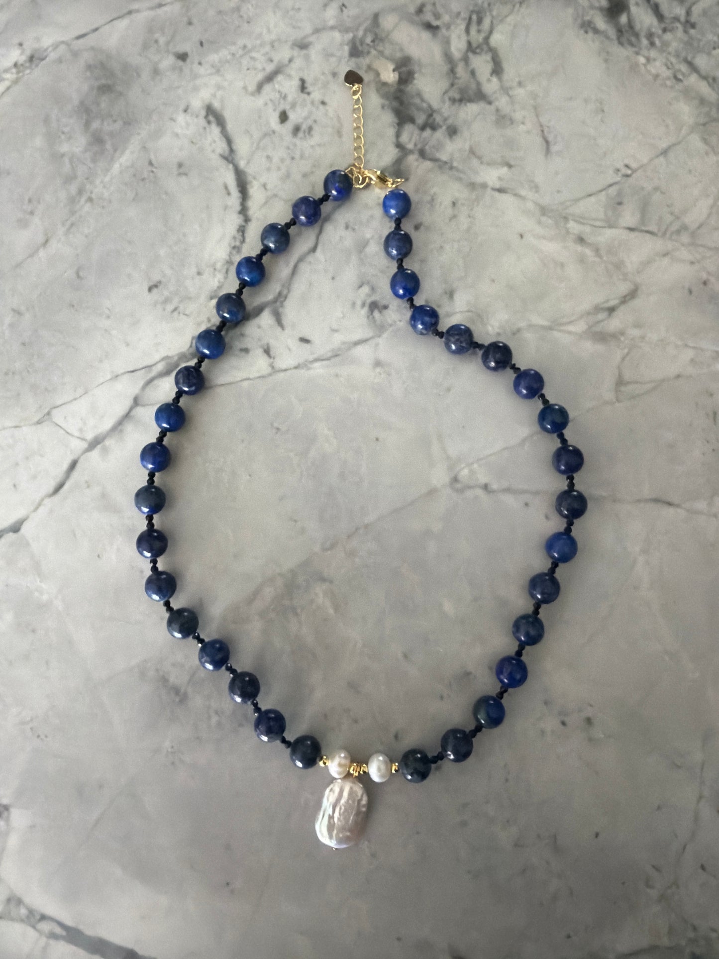 Midnight Lapis Natural Pearl Necklace | 24k Gold-Coated