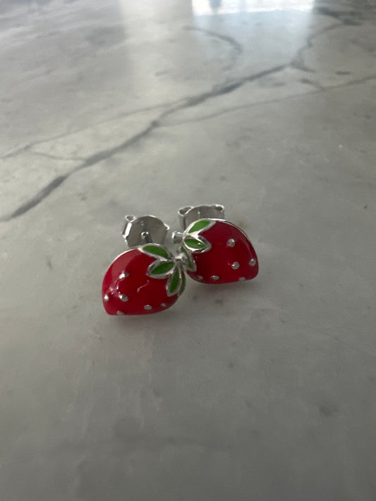 Strawberries Silver Stud Earrings