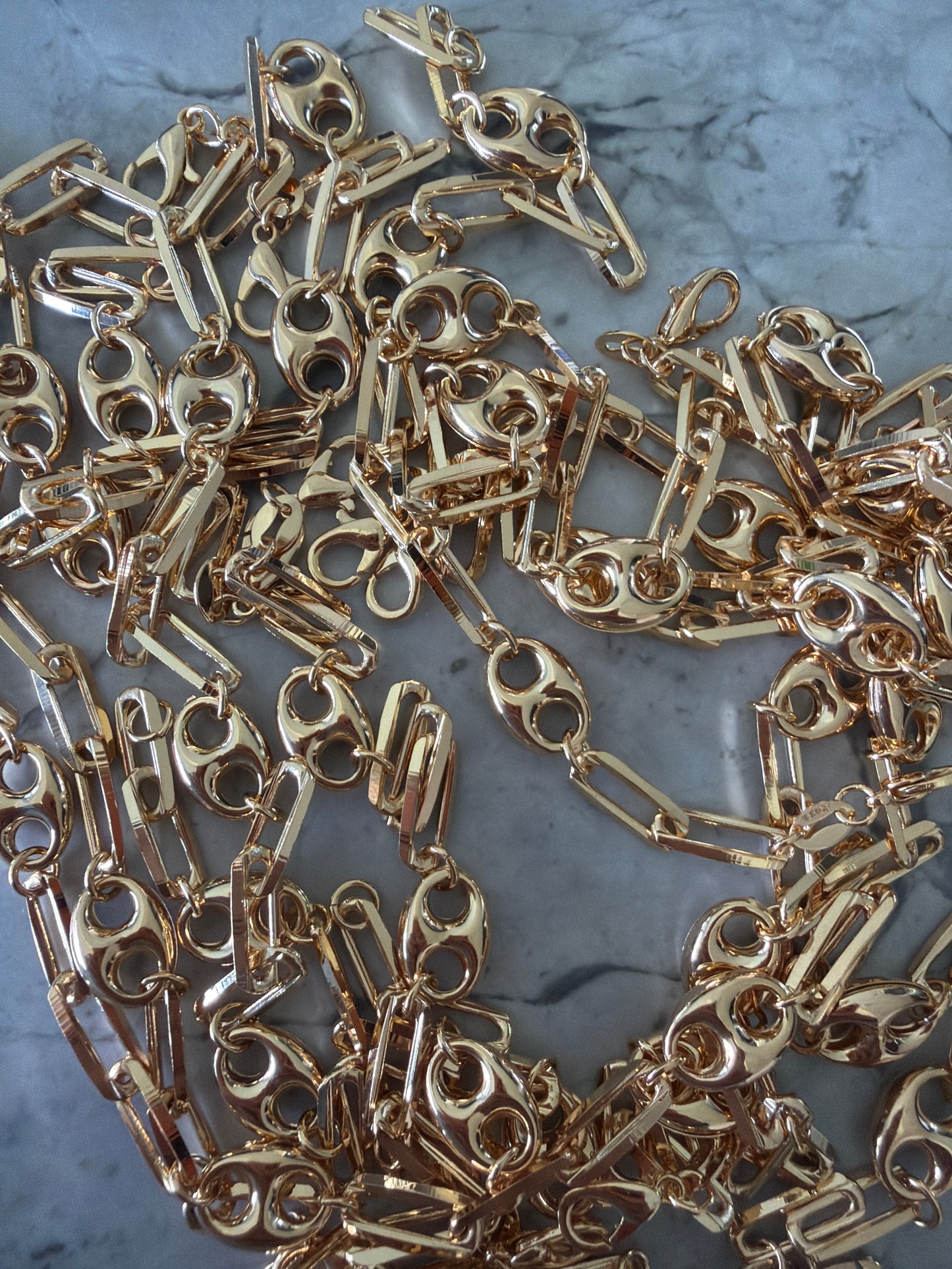 Puff Button & Paperclip 18k Gold Filled Bracelet Sample Sale