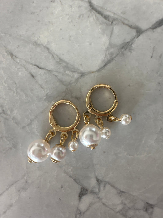 Triple Pearl Drop Gold Earrings