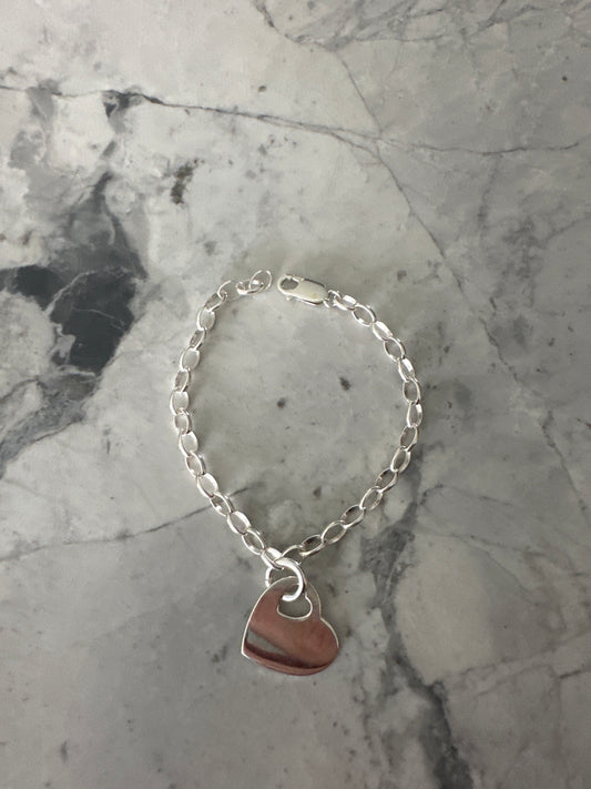 Rolo Heart Charm Silver Bracelet