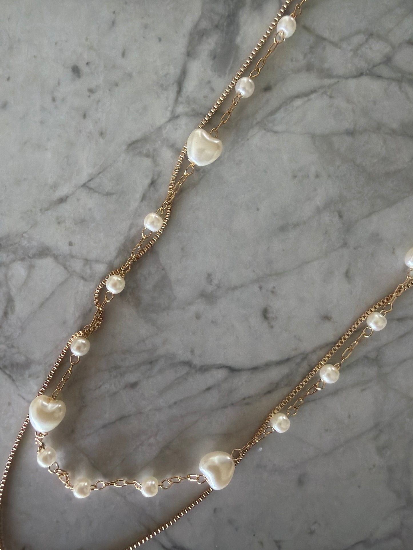 Bridal double stacked chain pearl necklace set