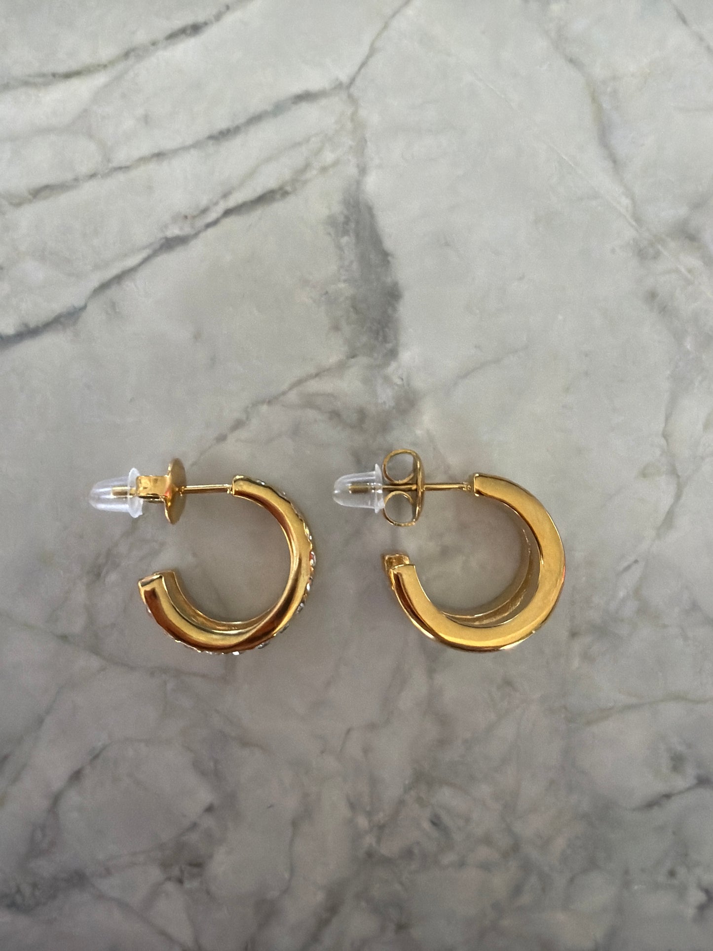 Double Hoop Gemmed Earrings Gold (sale)