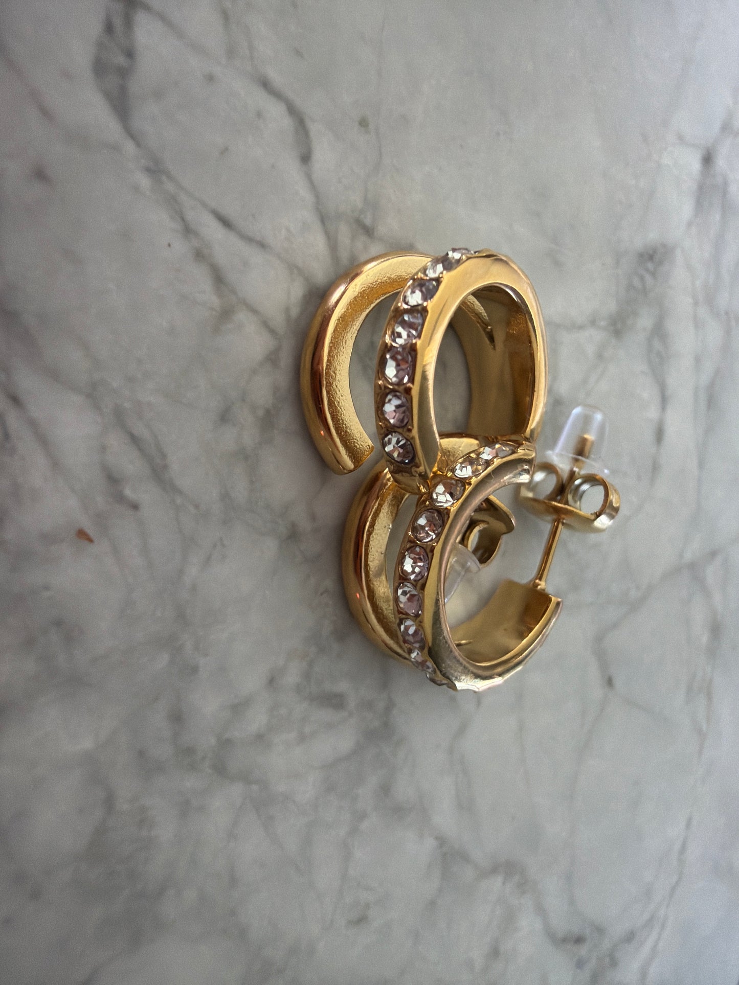 Double Hoop Gemmed Earrings Gold (sale)