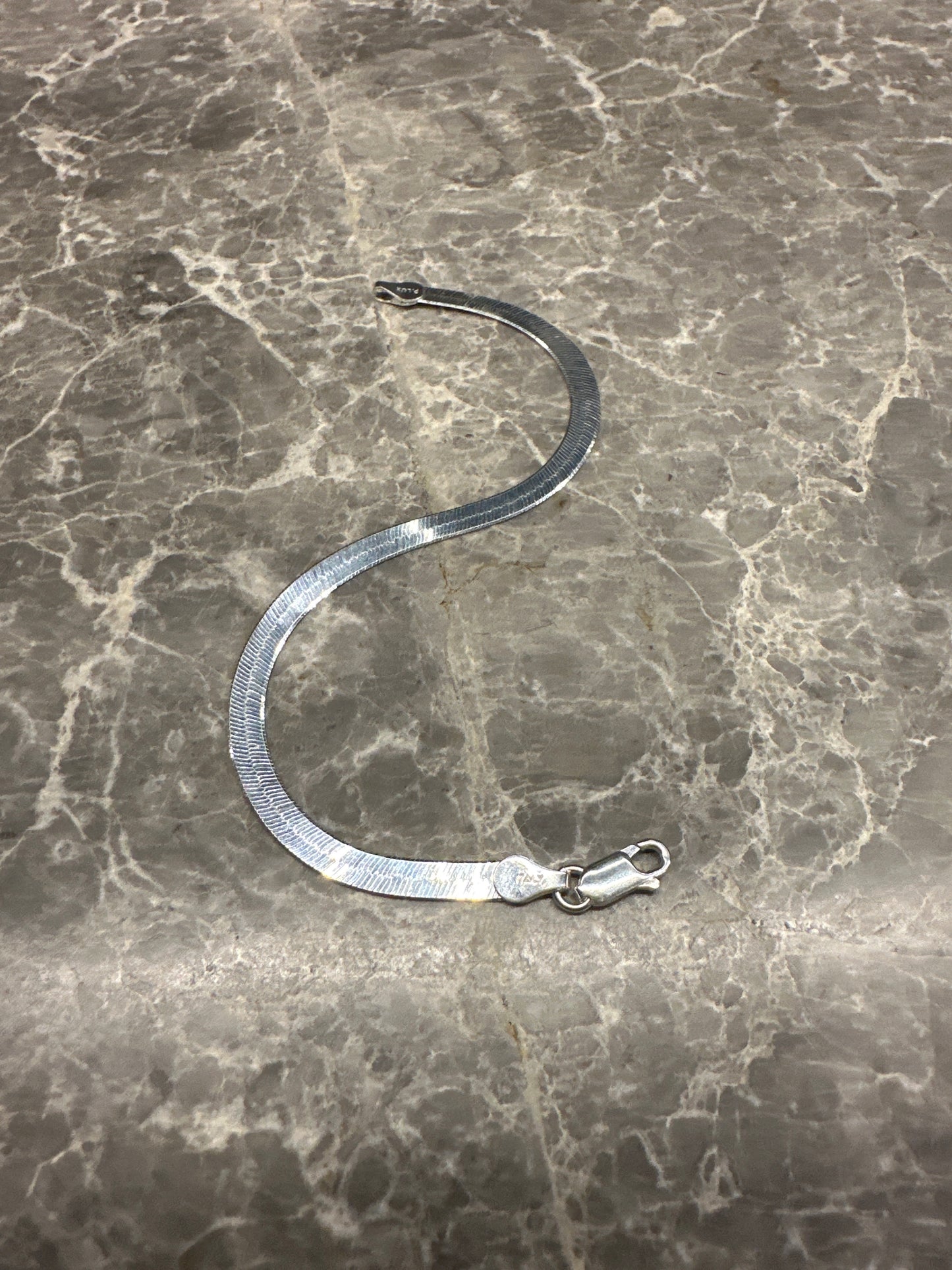 Thick Herringbone Stackable Bracelet Silver