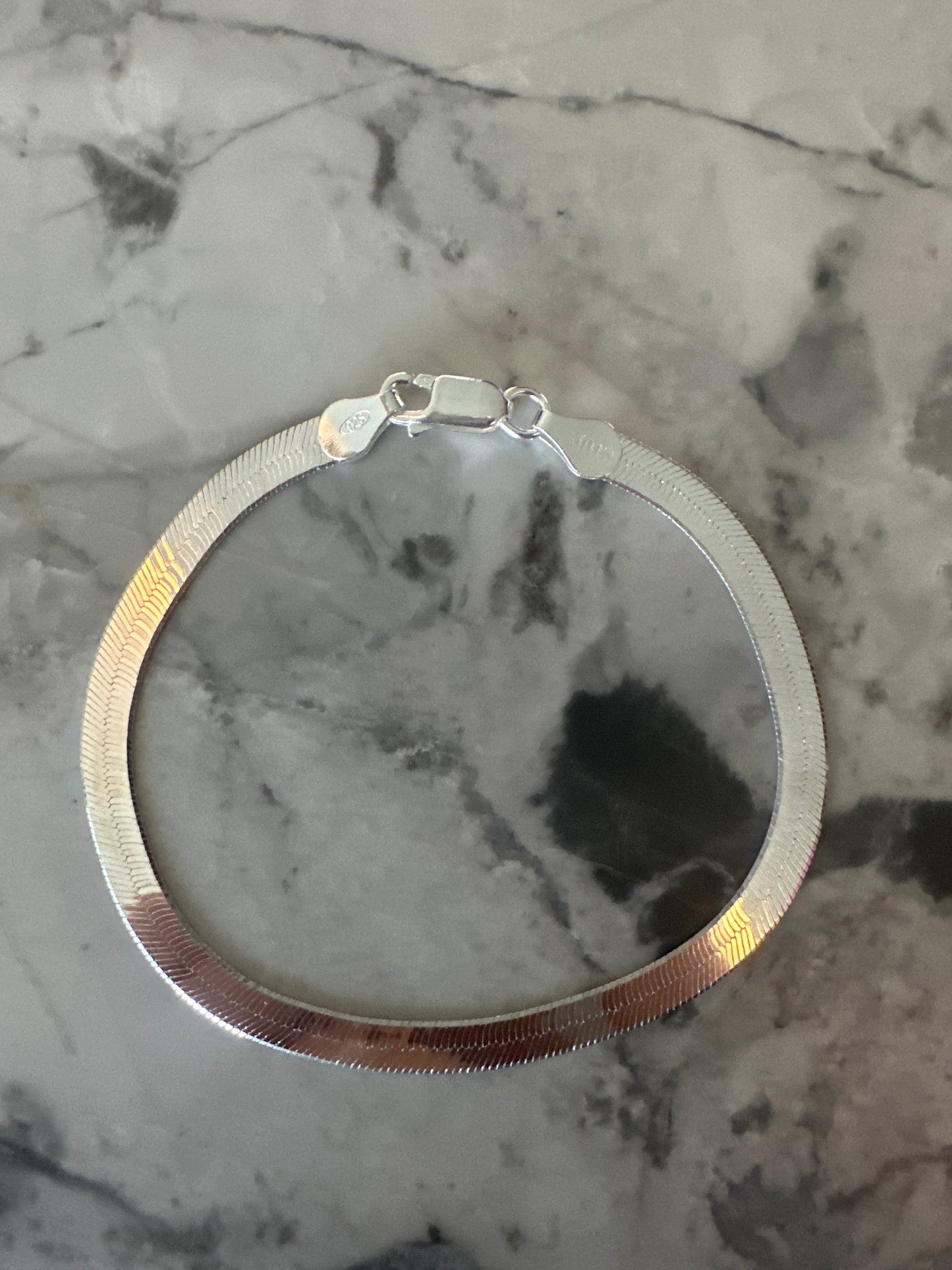 Thick Herringbone Stackable Bracelet Silver