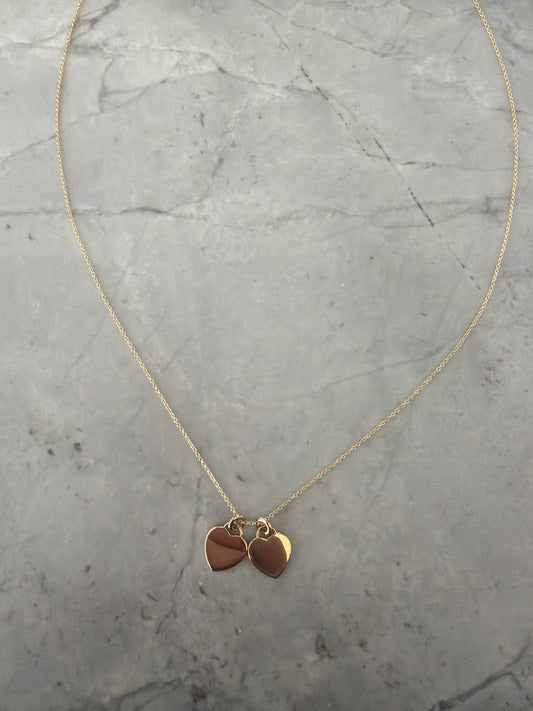 Double Heart Pendant 9k solid gold Necklace