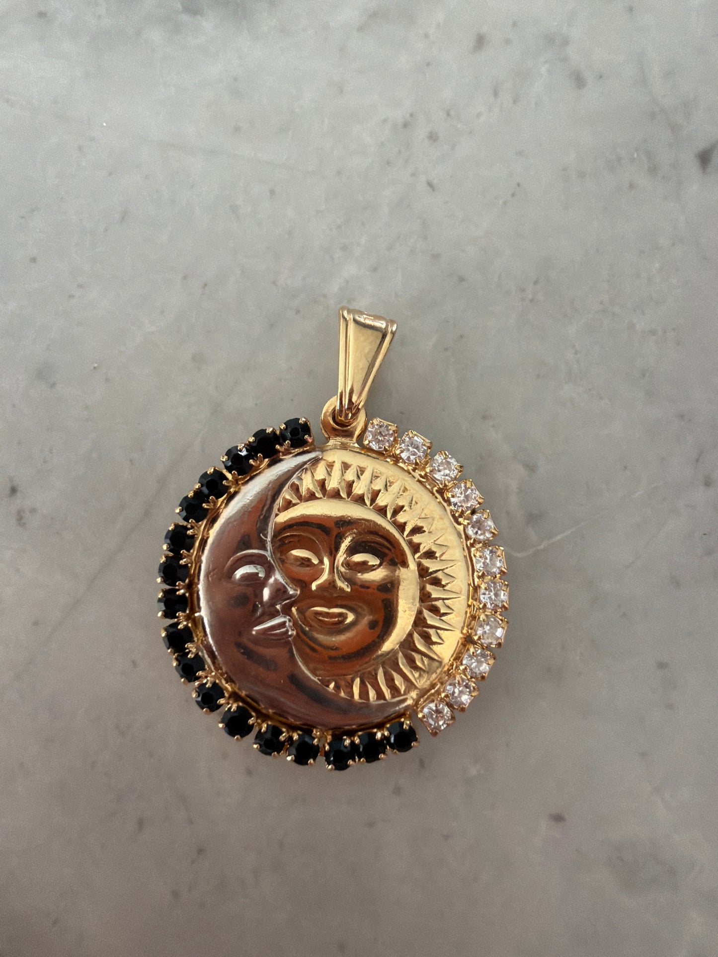 Sun moon two toned gemmed pendant