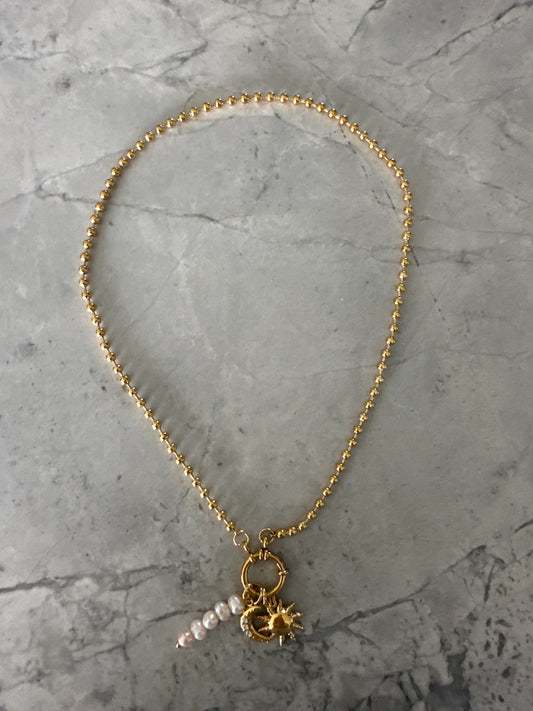 Sun Moon Pearl Charm Pendant Gold (sample sale)