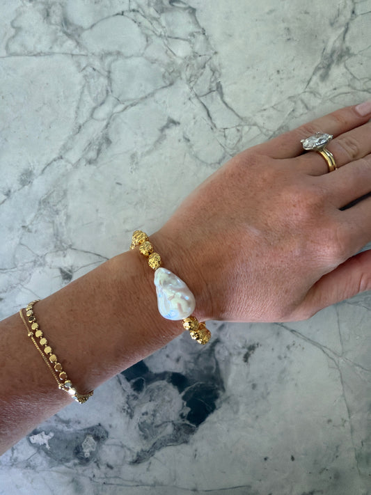 Marcia 24k Gold Lava Bead Natural Baroque Pearl Bracelet