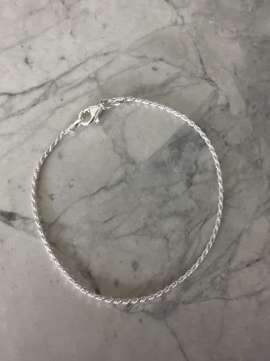 Dainty Rope Tie Chain Bracelet Silver