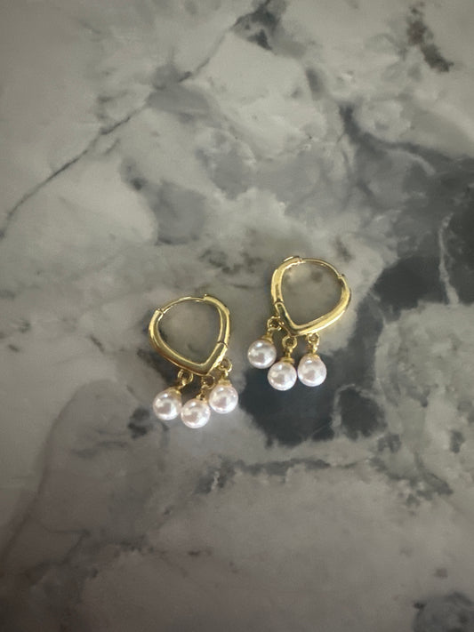 Triple Pearl Drop Gold Earrings