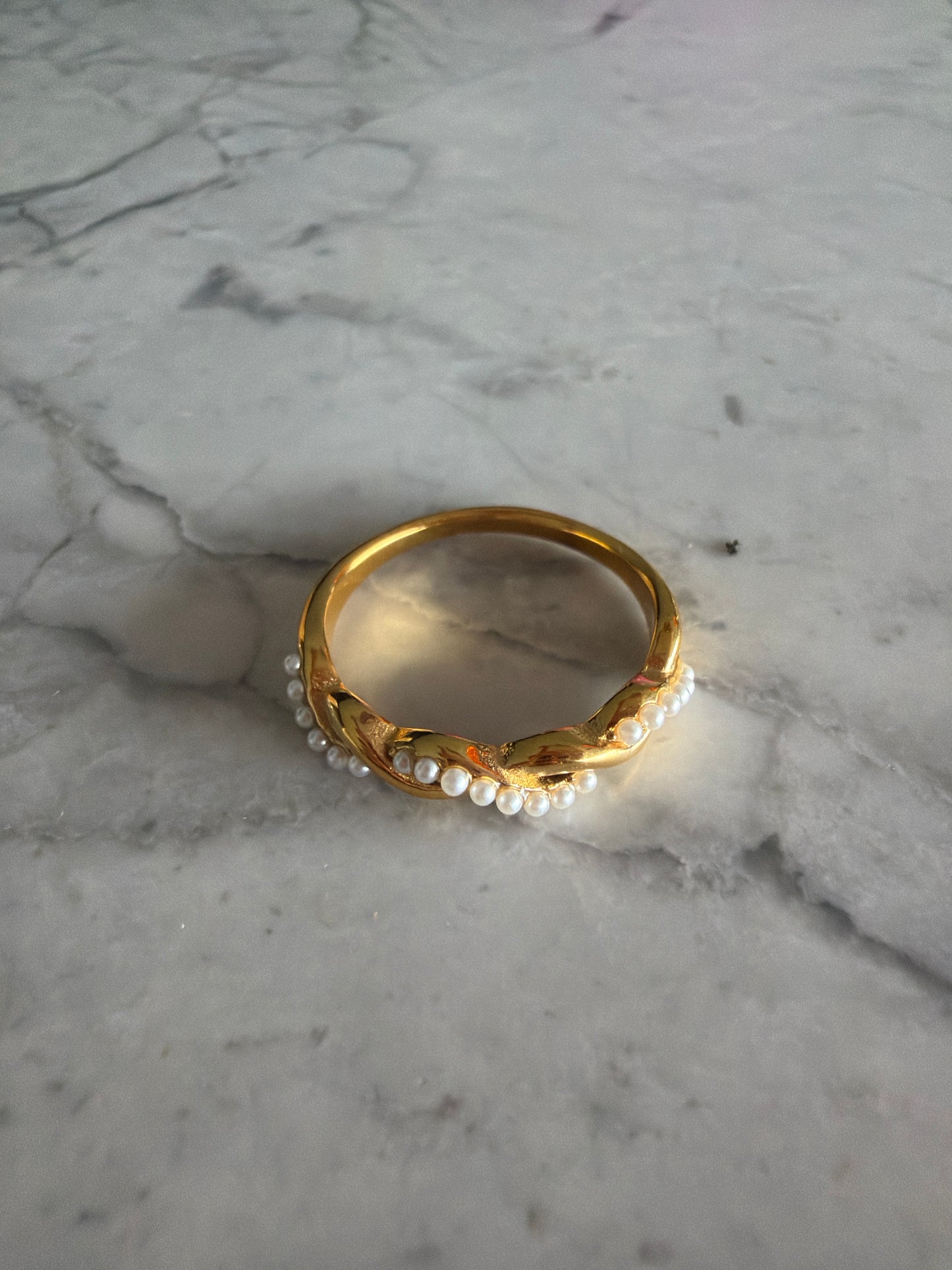 Waterproof Pearl Twist Ring Gold SALE