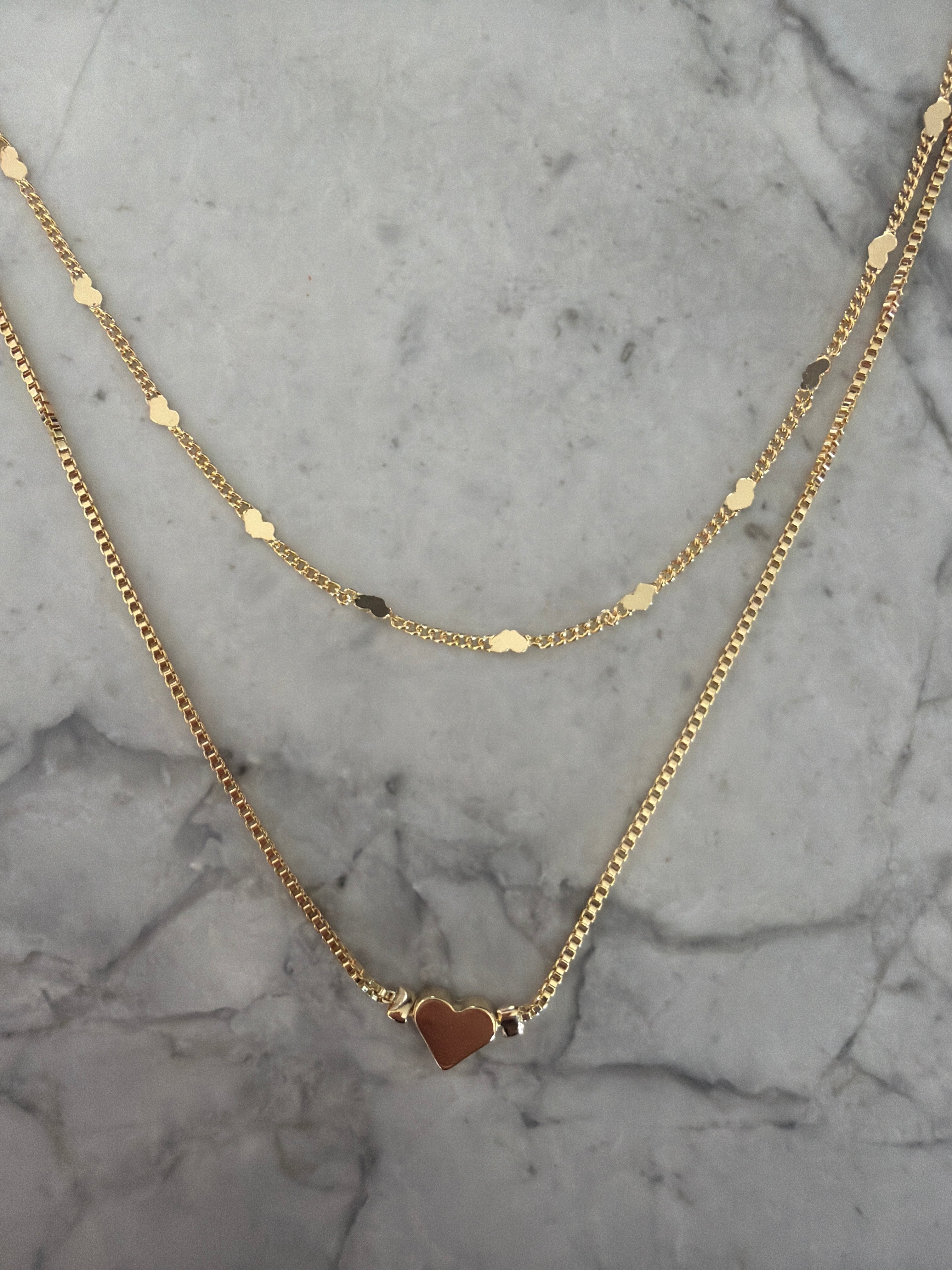 Jacqueline Lee | Dalia Double Chain Heart Necklace 18k Gold-Filled