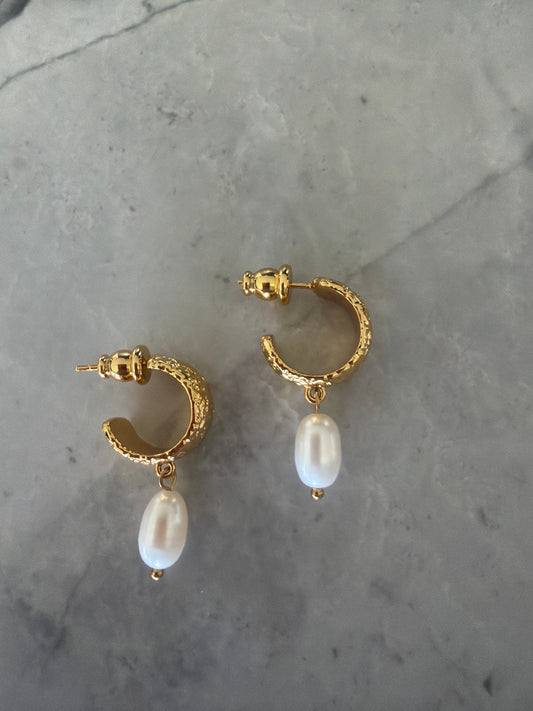 Lava 24k gold hoops with drop pearl PRE ORDER