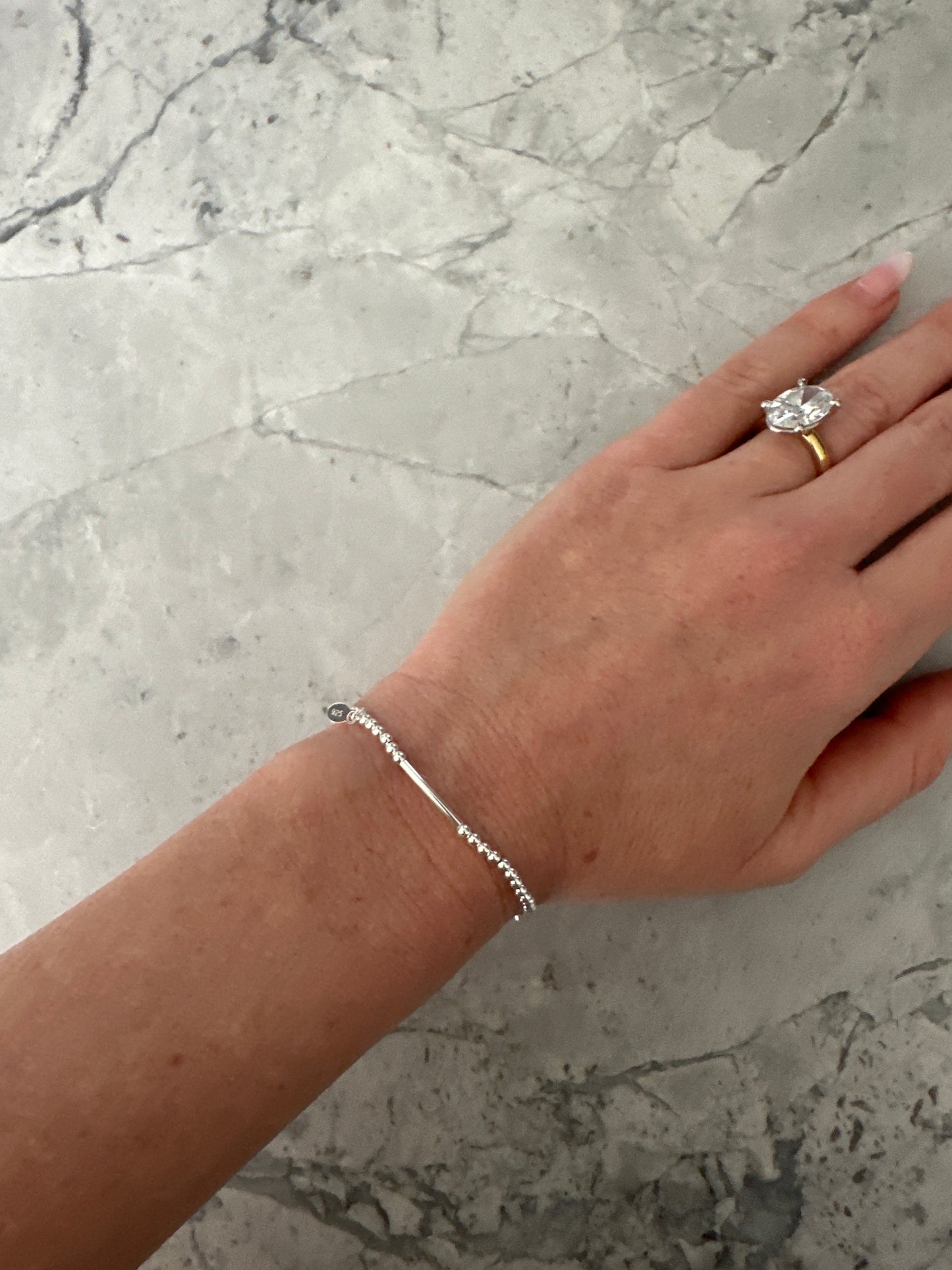 Elastic Dainty Bead Contrast Bracelet Silver