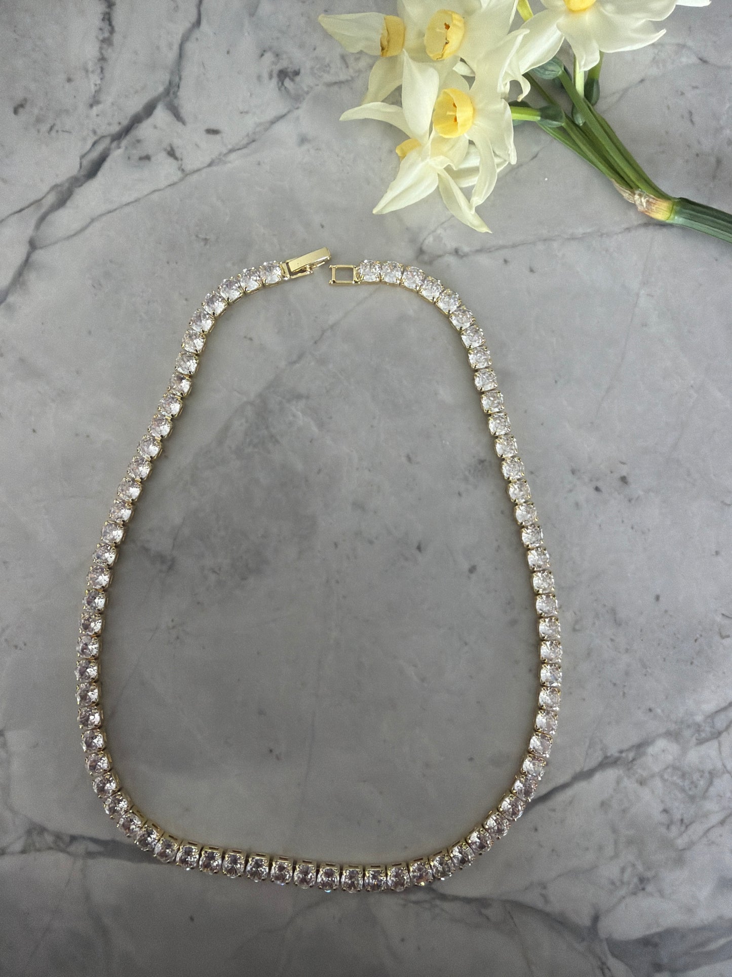 Large Spring Tennis Necklace | 18k Gold-Coated
