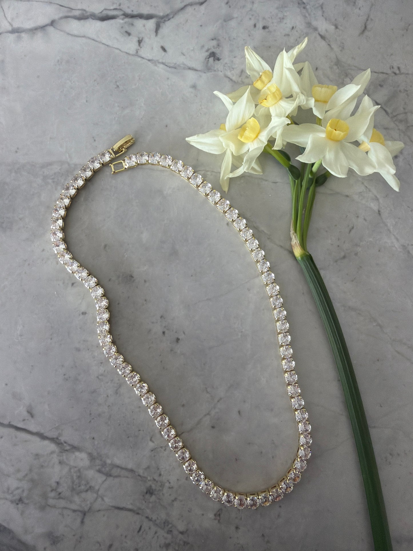 Large Spring Tennis Necklace | 18k Gold-Coated