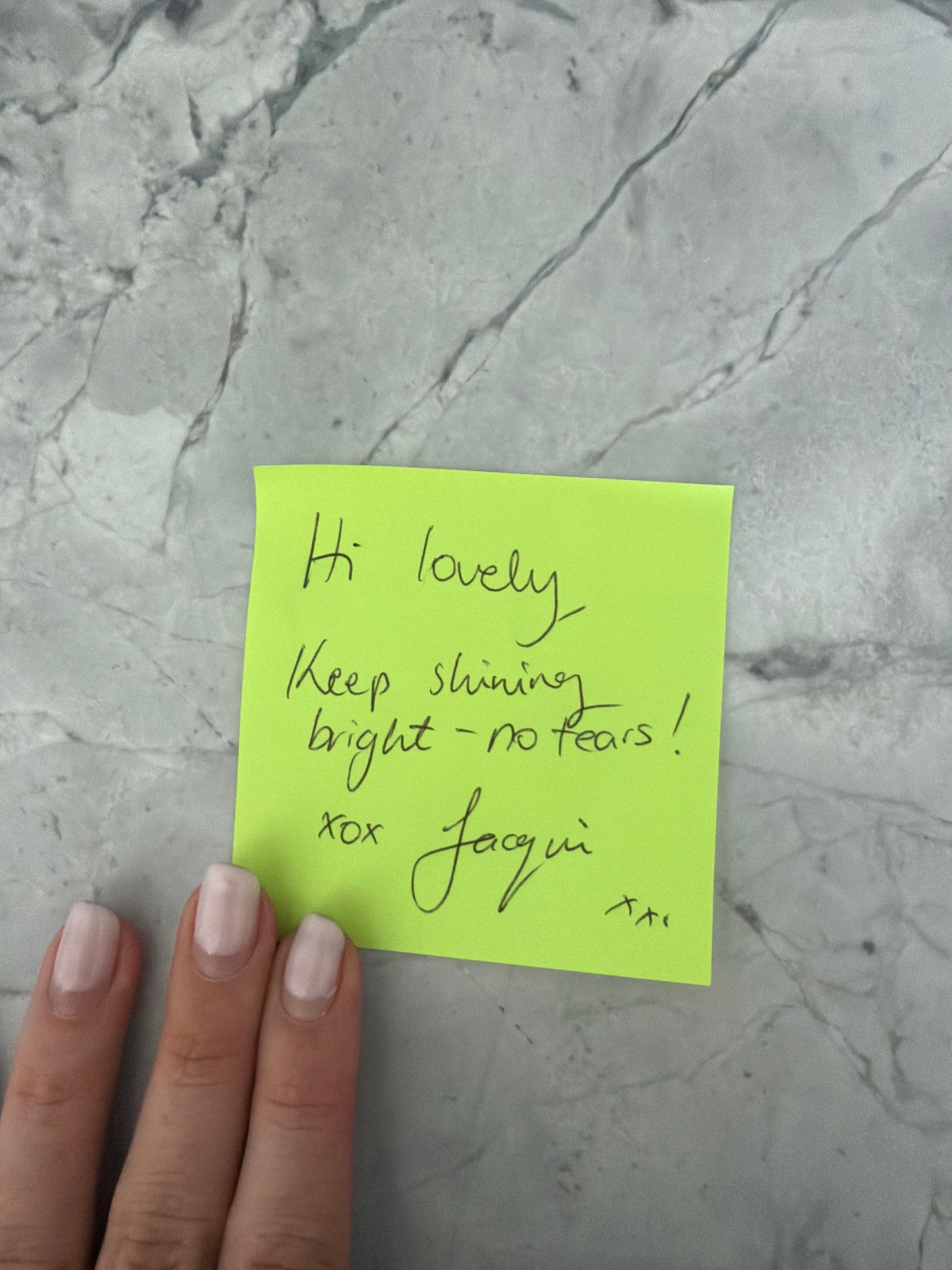 Add on Handwritten post it note & signature from Jacqui xx