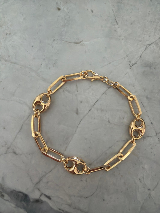 Puff Button & Paperclip 18k Gold Filled Bracelet Sample Sale