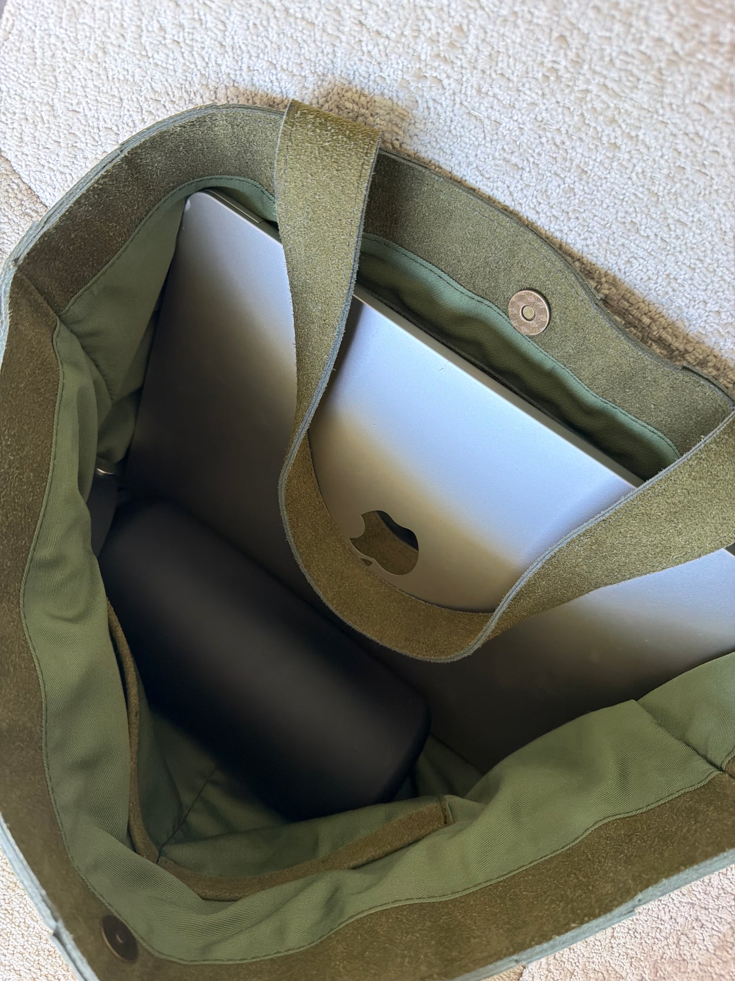 Olive Suede Genuine Calf Leather Everyday Bag - sold out back soon